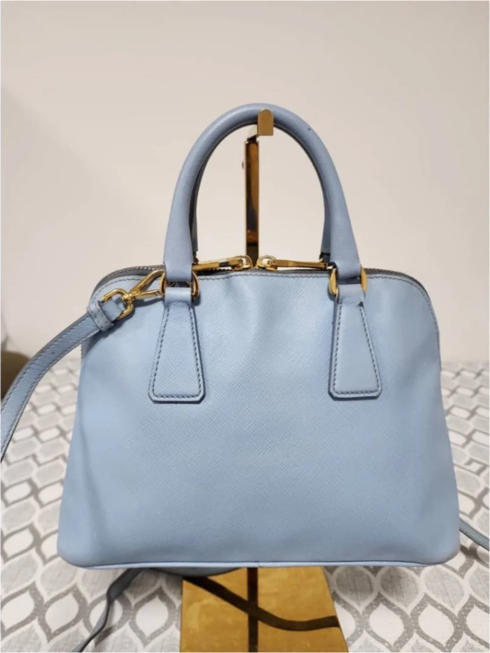 Authentic PRADA Saffiano Lux Small Promenade Tote Bag Blue